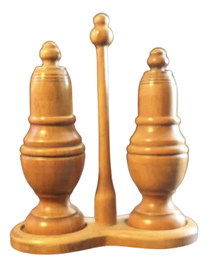 19th Century Beech Treen Salt and Pepper Shakers on Stand, Set of 3