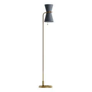Gable Floor Lamp, Antique Natural Brass with Storm Blue Shade For Sale
