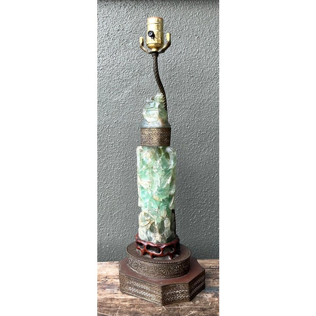 Vintage Asian Carved Jadite Lamp For Sale - Image 4 of 12