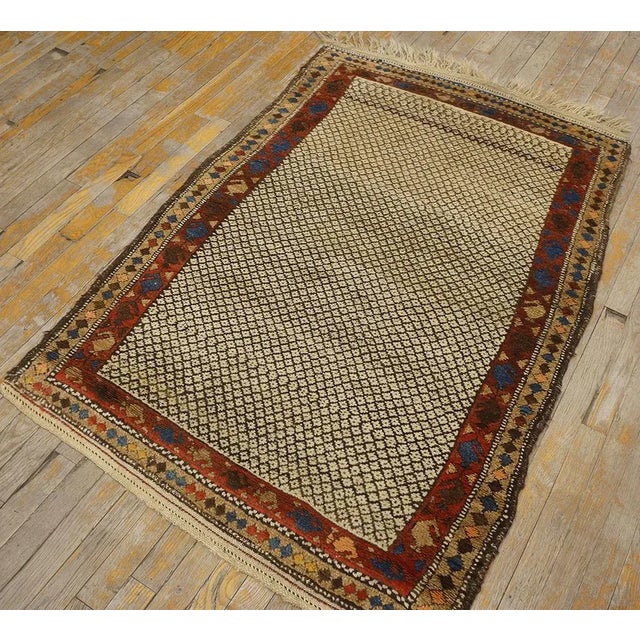 Tribal 1890s Ivory Geometric Tribal Antique Nw. Persian Carpet 3' 4" X 5' Handknotted Wool Rug For Sale - Image 3 of 15