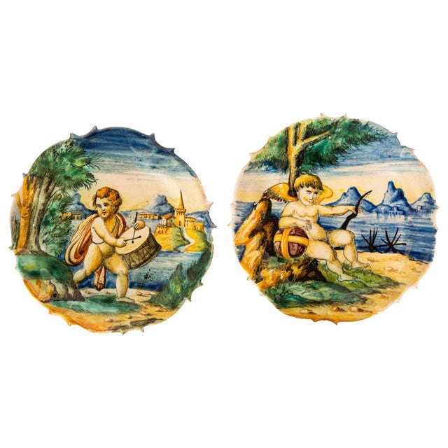 Late 19th Century Antique 19th Century Pair Early Cantagalli Majolica Istoriato Plates Italy 1880 For Sale - Image 5 of 10