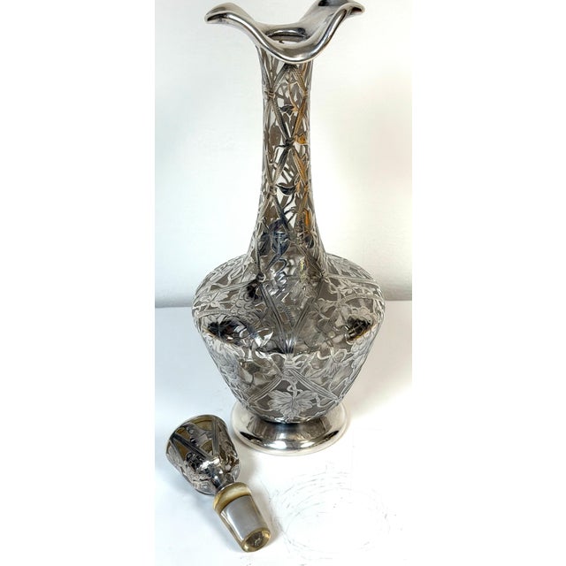 Early 20th Century Early 20th Century Large Art Nouveau Silver Overlay Grapevine Decanter , Alvin Silver Co. For Sale - Image 5 of 14
