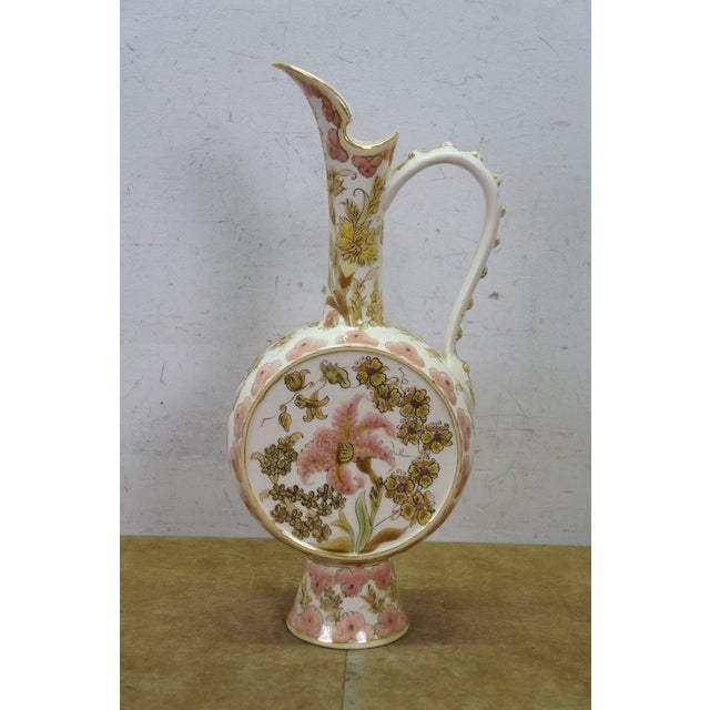 Late 19th Century Antique 19th Century Hungarian Zsolnay Pecs Porcelain Faience Ewer Pitcher 16" For Sale - Image 5 of 15