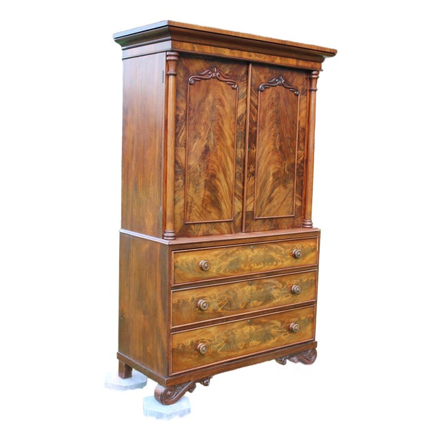 Antique Empire Linen Press Crafted by W. A. Willcocks of Guernsey For Sale