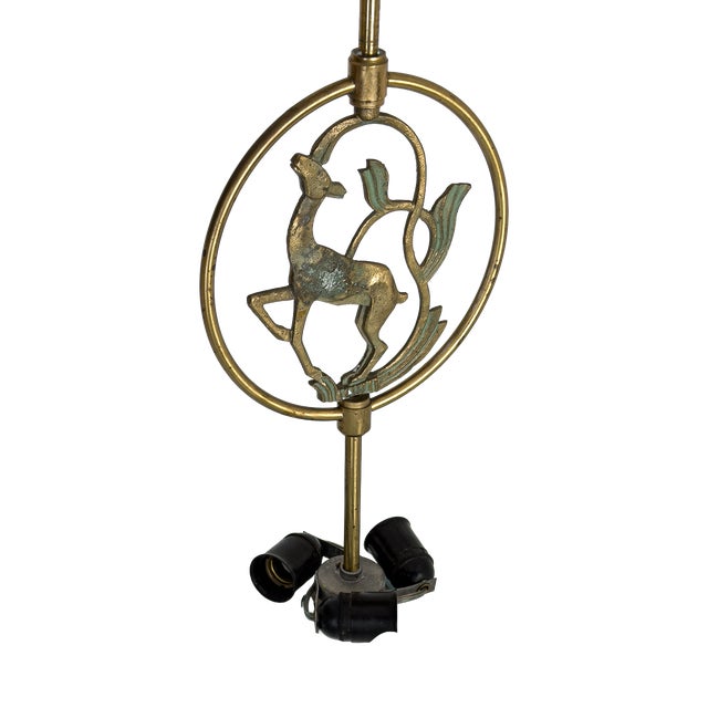 Swedish Grace Pendant Light in Brass and Frosted Glass with Deer Motif, 1940 For Sale