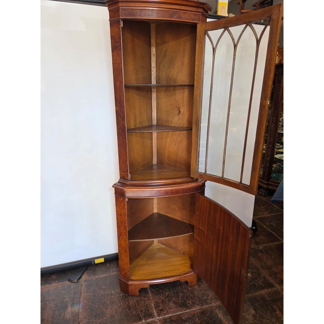 Wood Late 20th Century Chippendale Gothic Small Carpathian Burl Elm Cupboard Corner Cabinet For Sale - Image 7 of 10