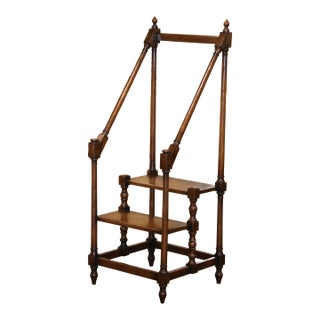 Mid-Century French Louis XIII Style Oak Library Two-Step Ladder For Sale