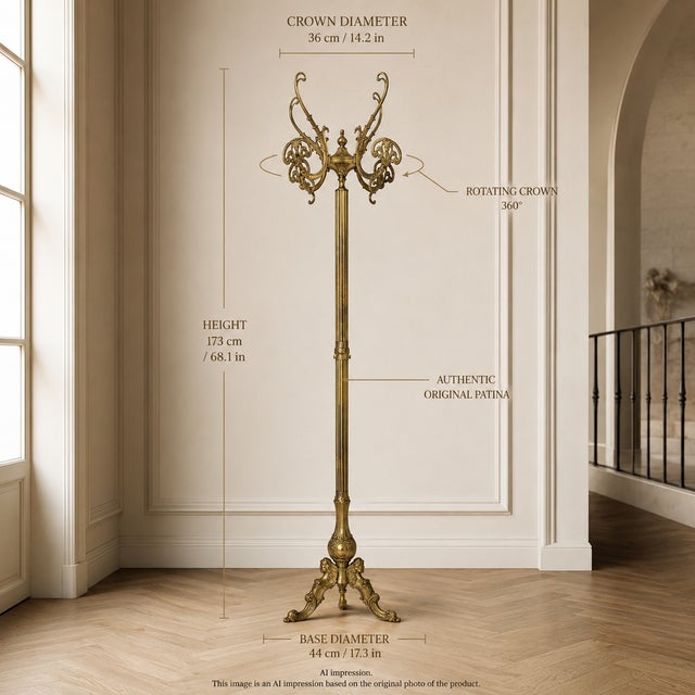 Vintage Italian Brass Coat Rack with Rotating Crown and Female Face Tripod Base, 1960s For Sale - Image 18 of 18