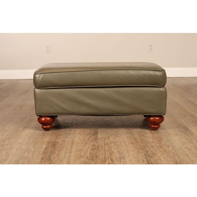 Ethan Allen Traditional Leather Ottoman For Sale - Image 14 of 18