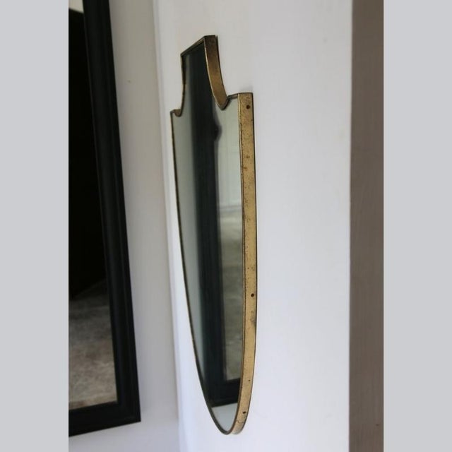 Vintage Italian Patinated Brass Shield Mirror, 1950s For Sale - Image 4 of 14