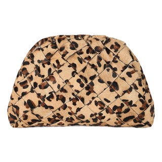 Aya Handwoven Frame Clutch in Leopard Print For Sale