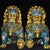 This is a matching pair of vintage guardian lion (often referred to as Foo Dog) statues, crafted from copper with...