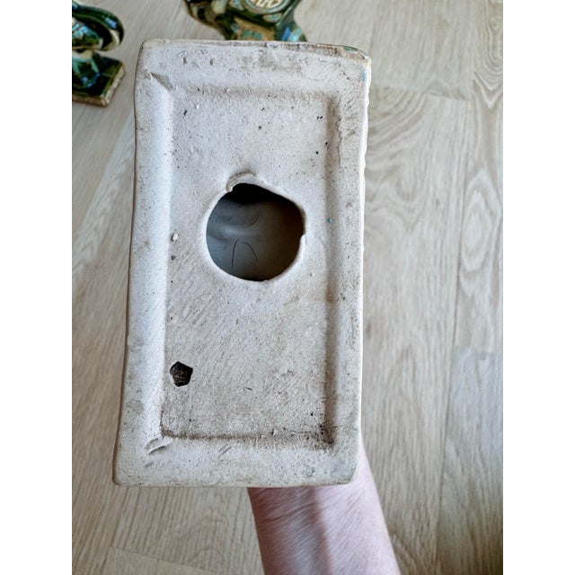 Forest Green 1960s Mid-Century Sancai Glaze Ceramic Elephant Pedestal Trio - Shelf Scale For Sale - Image 8 of 10