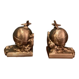 Pmc Spirit Flight Airplane Globe Art Deco Bookends - a Pair For Sale