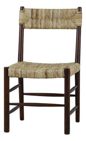 Rustic Rush Seat Dining Chair in Dark Wood