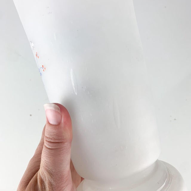 Vintage Hand Blown Frosted Bristol Glass Vase Hand Painted Flowers Victorian For Sale In Baltimore - Image 6 of 8