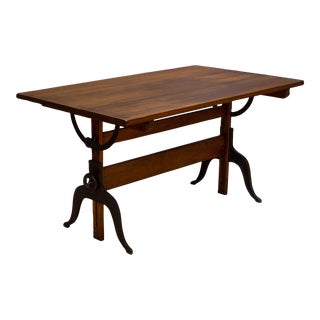 Antique Refinished A. Lietz Co. Wood and Cast Iron Drafting Table C.1930 For Sale