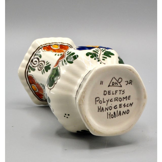 Delft Vintage Dutch Delft Hand Painted Polychrome Vase For Sale - Image 4 of 9