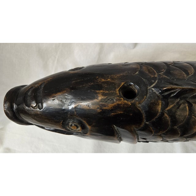 Antique Japanese Carved Wood Koi Fish Jizaikagi Pot Hook Meiji Period For Sale - Image 10 of 18
