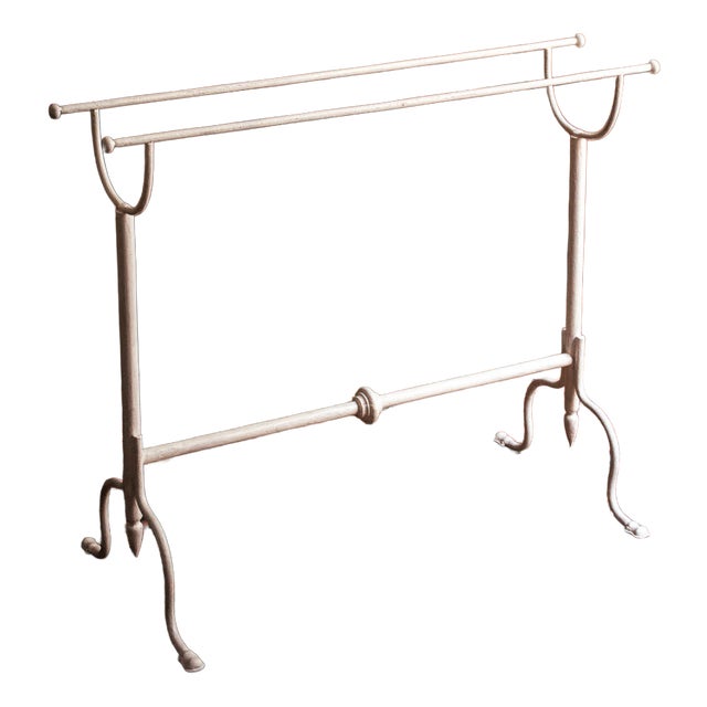 Antique White Enameled Iron Towel Holder For Sale
