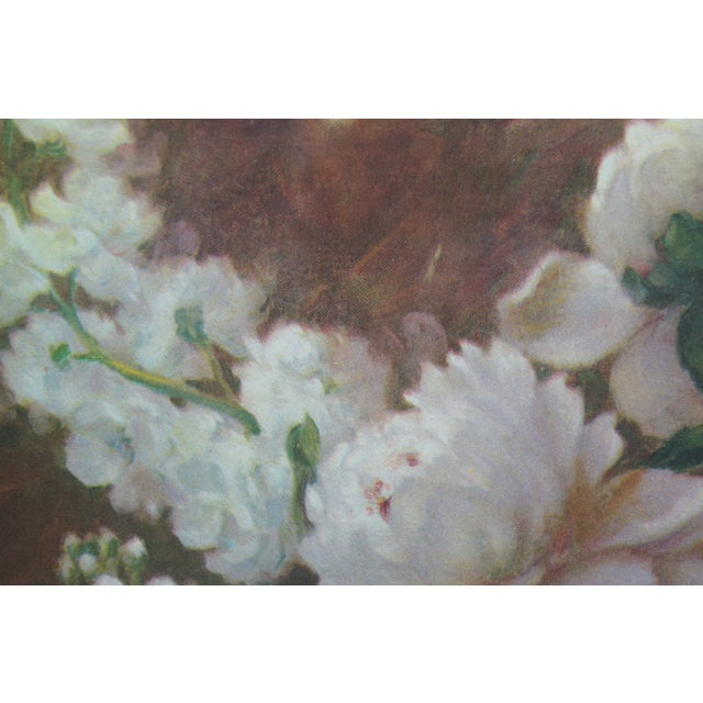 Wood Mid 20th Century Vintage Floral Still Life Peonies Flower Vase Centerpiece Lithograph Print, Framed For Sale - Image 7 of 11