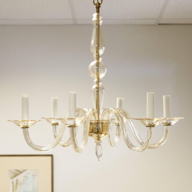 Champagne Colored Six-Light Murano Chandelier For Sale - Image 11 of 13