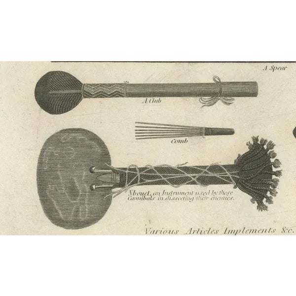 Engraving of New Caledonian Implements and Attire, 1800s, Paper For Sale - Image 3 of 8
