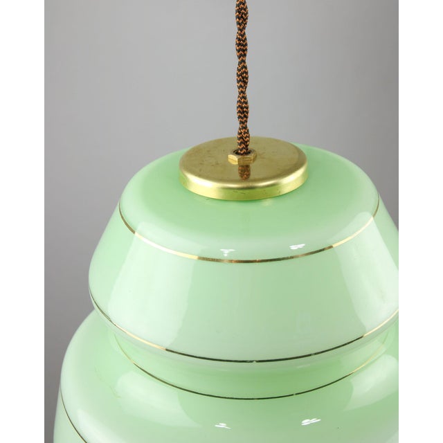 Metal Mid-Century Pendant Lamp in Green Glass and Brass For Sale - Image 7 of 15