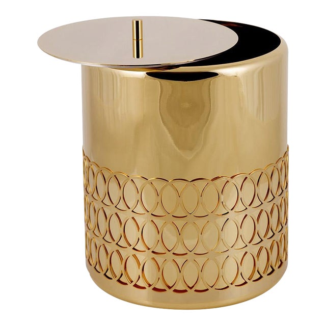 New York Waste Basket in Gold, Made in Italy by Villari For Sale