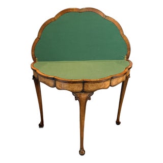 Queen Anne Scalloped Demilune Flip Top Game Table For Sale