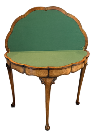 Queen Anne Scalloped Demilune Flip Top Game Table