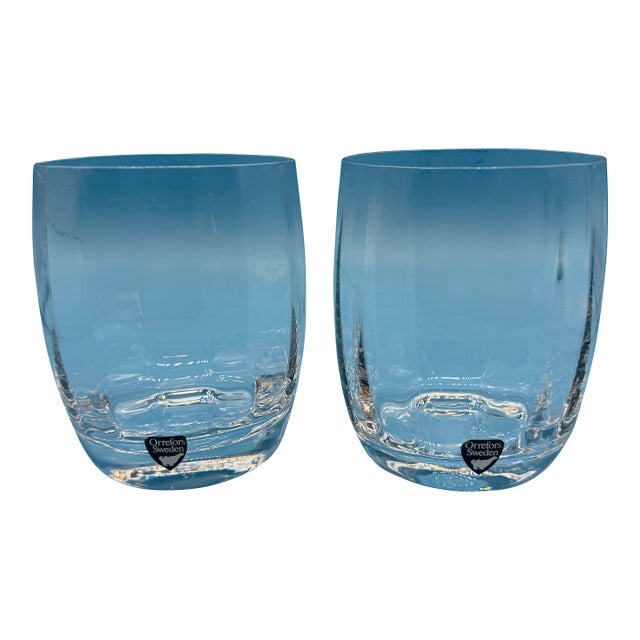 Late 20th Century Orrefors Optica Symphony Double Old Fashioned Tumblers - a Pair For Sale