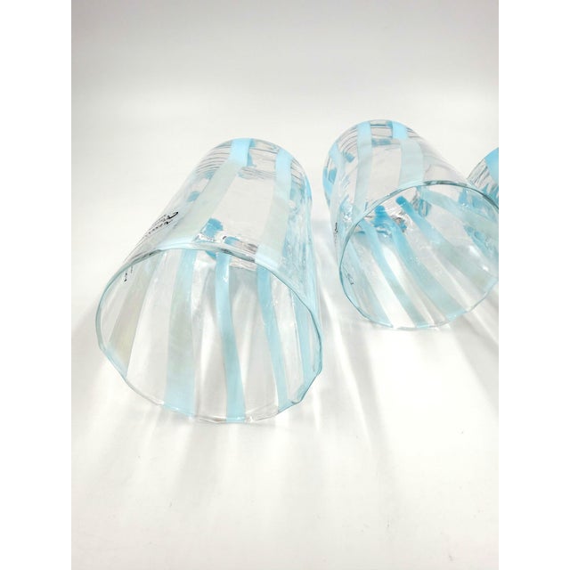 2020s Alessandro Coppola Murano Art Glass Tumblers With Blue Ribbon Pattern - Set of 6 For Sale - Image 5 of 9