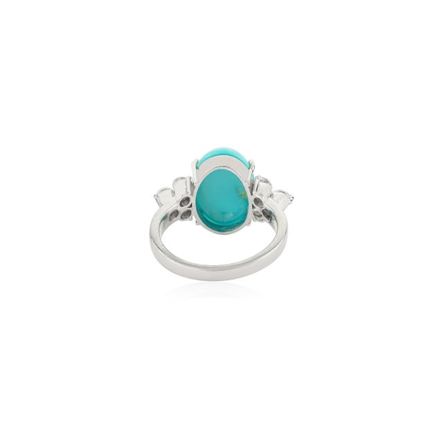 Mid-Century Turquoise & Zircon Ring in 925 Sterling Silver Size 7 For Sale - Image 6 of 8