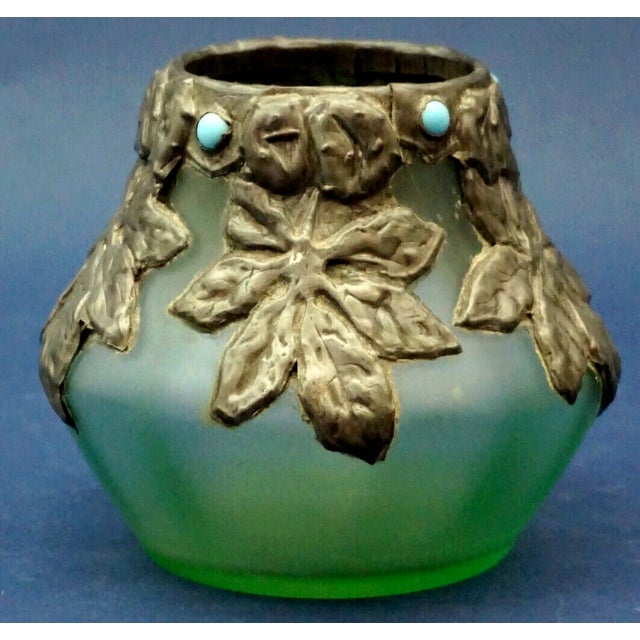 Antique Acid-Etched Opaque Green Glass Vase from Loetz, Austria, 1890s For Sale - Image 4 of 18