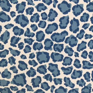 Vintage Schumacher Kipling Classic Blue and White Leopard Cheetah Animal Print Fabric - 6 Yards For Sale
