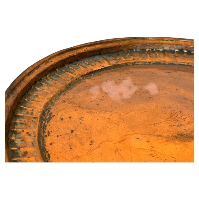 Copper Large Antique Hand-Hammered Copper Tray with Fluted Border, 22 Inch For Sale - Image 8 of 17