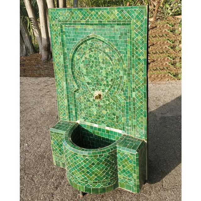 Moroccan Large Tamegroute Green Moroccan Mosaic Tile Fountain For Sale - Image 3 of 7
