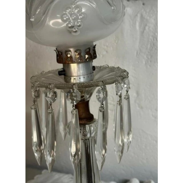 Early 20th Century Electrified Clear Luster Boudoir Lamps With Frosted Grape Shades - Pair For Sale - Image 9 of 12