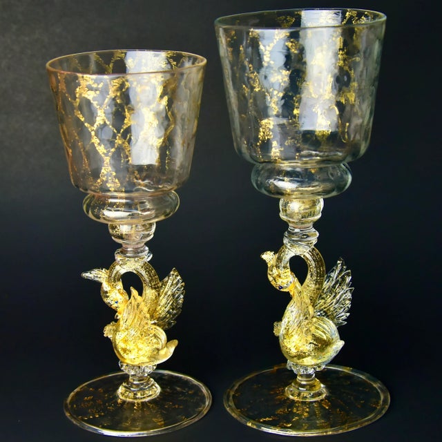 Vintage Mid 20th Century Hand Blown Venetian Glass Goblets- Set of 10 For Sale In Los Angeles - Image 6 of 7