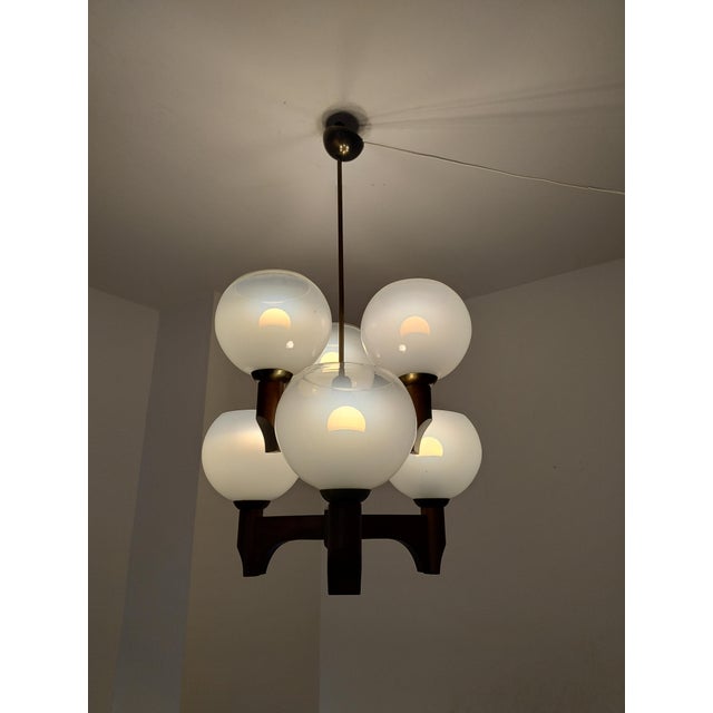 Mid-Century Modern Wood Glass Chandelier from Sijaj Hrastnik, Slovenia, 1970s For Sale - Image 17 of 18