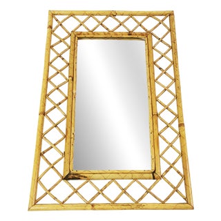 Mid-Century Bamboo and Rattan Wall Mirror, Italy, 1960s For Sale
