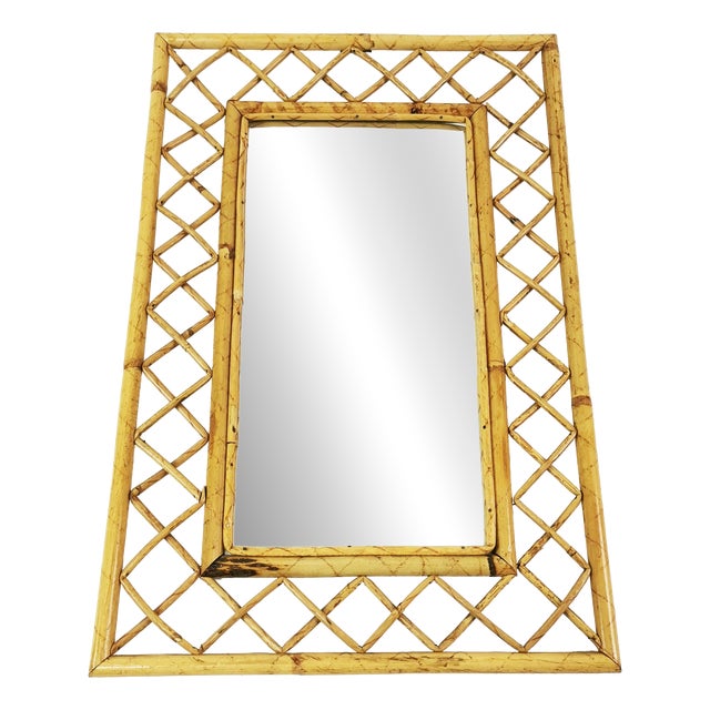 Mid-Century Bamboo and Rattan Wall Mirror, Italy, 1960s For Sale