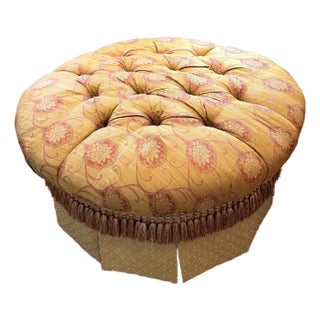 Gorgeous Silk Upholstered Ottoman on Casters For Sale