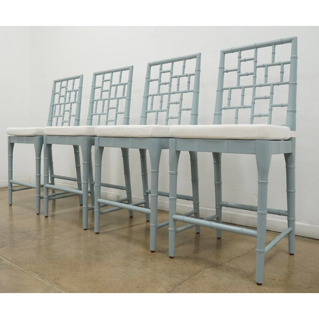 Faux Bamboo Chippendale Bar Stools (Set of 4) For Sale - Image 4 of 18