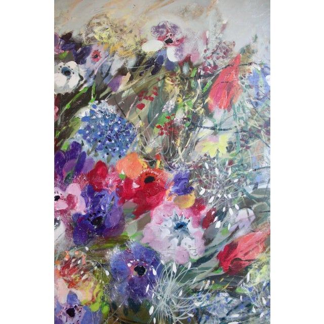 1970s Large French Still Life Flowers Oil Painting by Monique Journod For Sale - Image 5 of 12