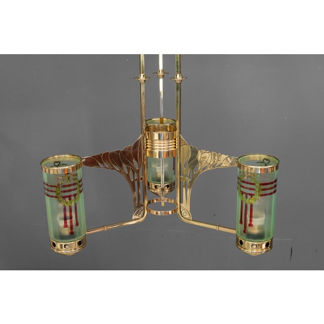 Jugendstil Chandelier with Painted Opaline Glass Shades, Vienna, 1908 For Sale - Image 15 of 18