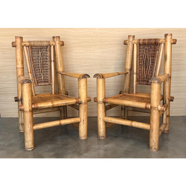 Set of Large Bamboo Pagoda Lounge Chairs in the style of Budji Layug, 1960 For Sale - Image 4 of 16