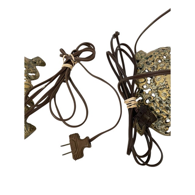 Antique French Empire-Style Brass 5 Light Candelabra Now Table Lamps. Set of Two. For Sale - Image 11 of 12