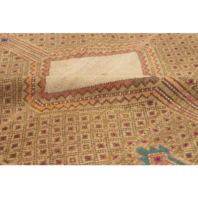 1960s 4 X 13 Vintage Turkish Kars Wool Rug in Tan Color With a Tribal Pattern For Sale - Image 5 of 9